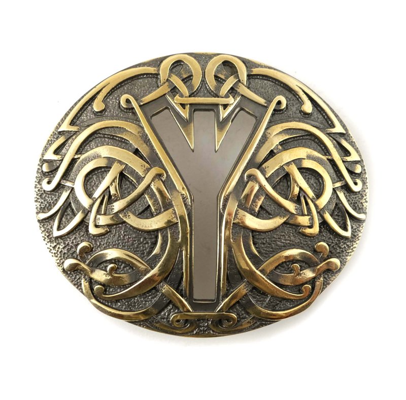 Algiz Rune soild brass belt buckle, Vikings Life Rune belt - เข็มขัด - วัสดุอื่นๆ สีทอง