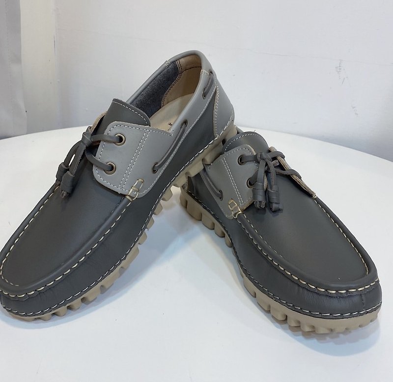 Lightweight Men's Boat Shoes-Iron Gray - รองเท้าลำลองผู้ชาย - หนังแท้ 