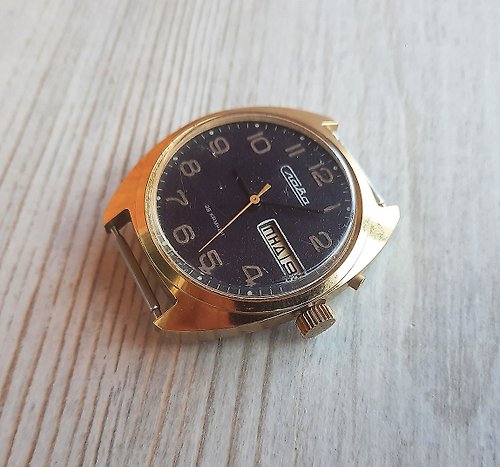 RetroRussia SLAVA 2427 automatic wrist watch USSR – violet dial gold plated mens watch