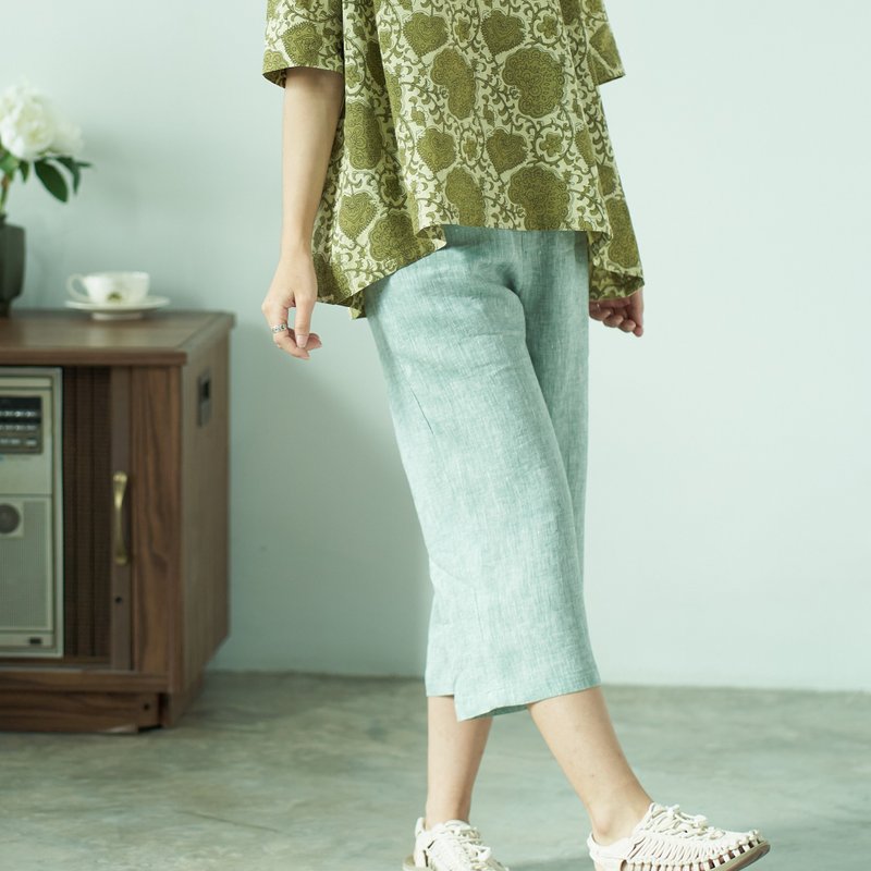 Natural Linen Pants with straight leg  - Green - 女長褲 - 亞麻 綠色