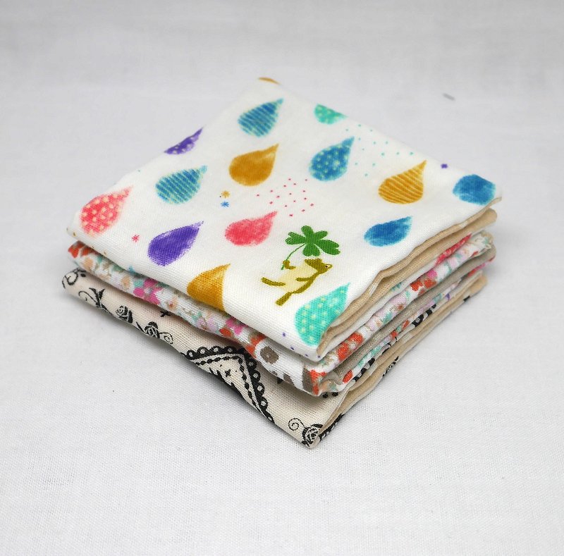 Japanese Handmade 6 layer of gauze mini-handkerchief / 3 pieces in 1unit - ผ้ากันเปื้อน - ผ้าฝ้าย/ผ้าลินิน สึชมพู