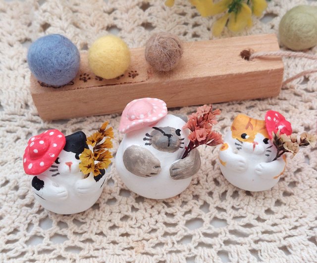 人気作家 flowersさん 一輪挿し 陶器 ネコ 置物 2体セット