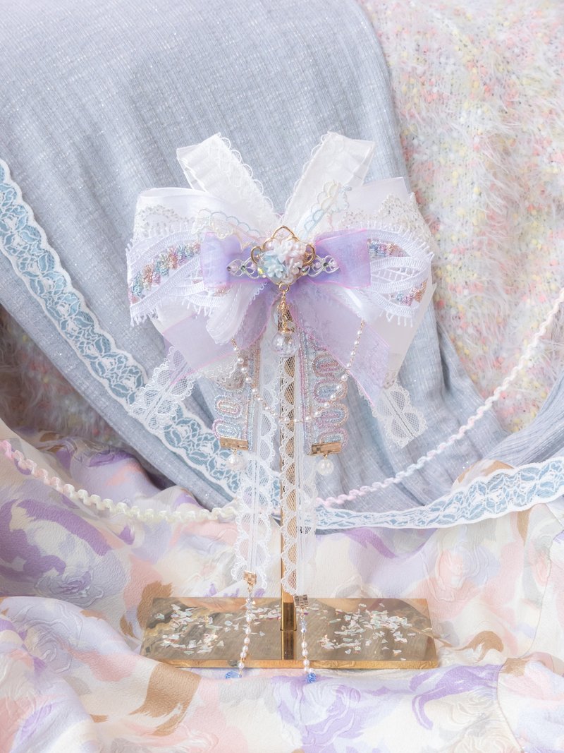 White Swan Ribbon Multi-usage Brooch/Hair Clip - เครื่องประดับผม - ผ้าฝ้าย/ผ้าลินิน ขาว