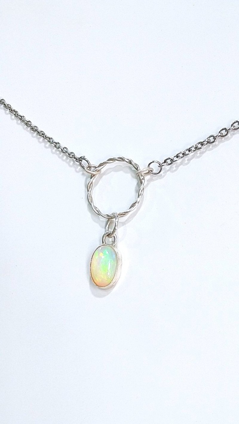 Opal sterling silver necklace ring, many ways to wear it - Necklaces - Silver 