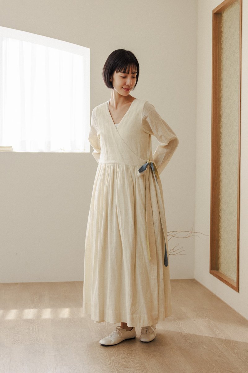 Open-front two-wear handwoven original color dress blouse - One Piece Dresses - Cotton & Hemp White