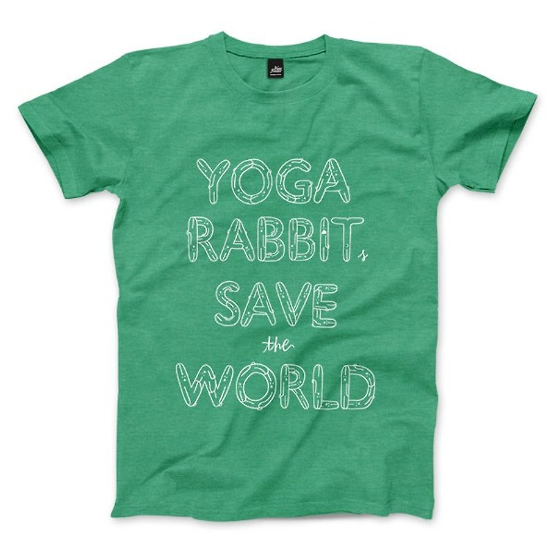 YOGA RABBITS SAVE the WORLD - 石楠綠 - 中性版T恤 - 男 T 恤 - 棉．麻 