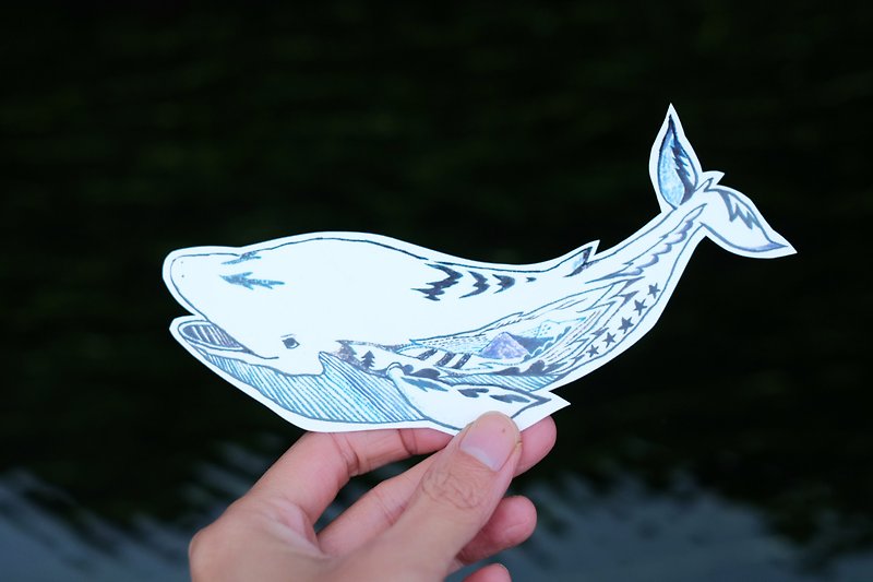 鯨魚/大貼紙防潑水 - 貼紙 - 紙 藍色