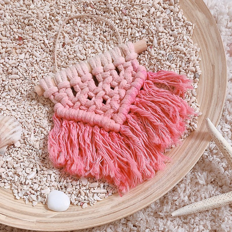 ピンクOcean_Mini織り飾り - ストラップ・チェーン - コットン・麻 ピンク