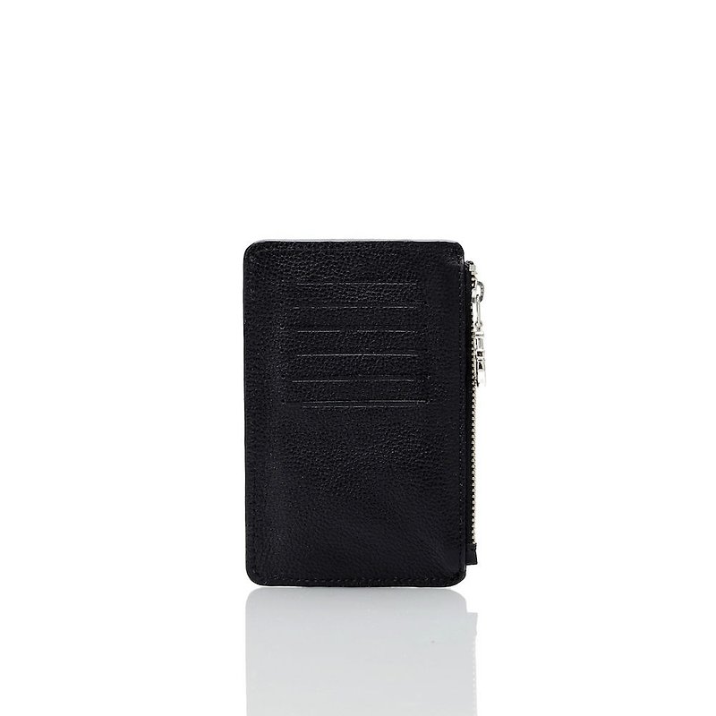 Black melon grain leather purse 8 card - กระเป๋าสตางค์ - หนังแท้ สีดำ