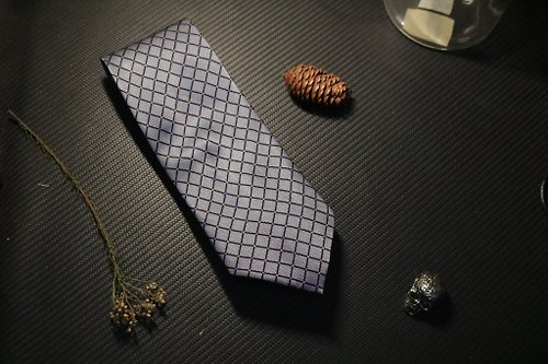 壞紳士 百分百真絲灰色菱格高級感領帶支持繡字