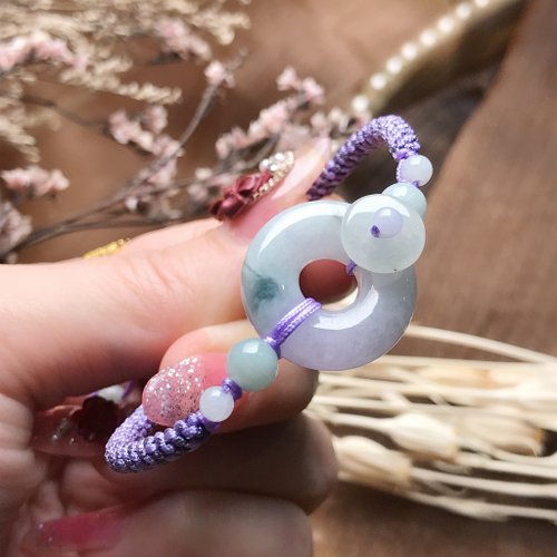 瓔珞珠寶盒 E.L.Jewelry Box 冰糯飄綠花翡翠平安扣編織手鍊 | 天然緬甸玉A貨翡翠 | 送禮