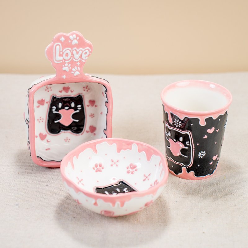 Party Cat Ceramic Kitchenware Collection: Pink Rind Dish/Jewelry Dish/Snack Bowl - 花瓶/花器 - 陶 粉紅色