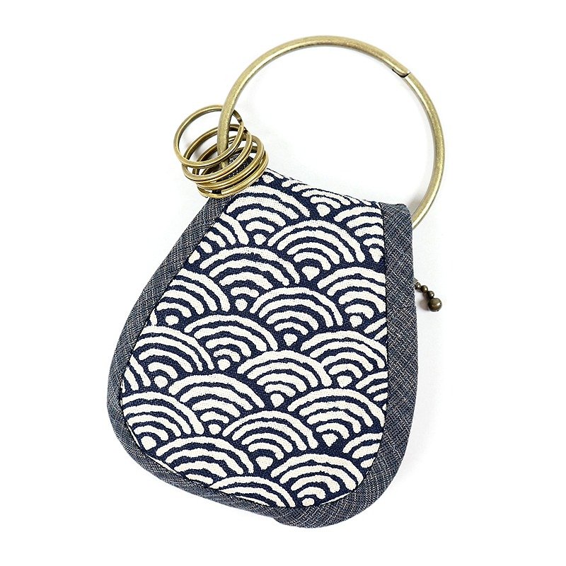 鑰匙包 手拿包-青海波 - 鑰匙圈/鎖匙扣 - 棉．麻 藍色