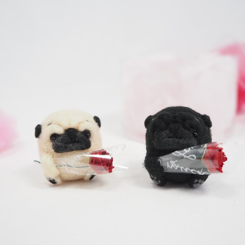 -Mother's Day Limited Series - Baby pugs send carnations (fawn pugs and black pu - Stuffed Dolls & Figurines - Wool Red