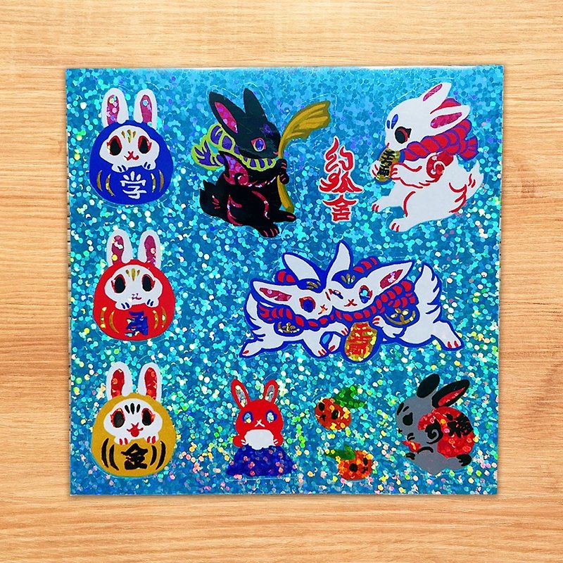 Genkosha Magic Fox House Rabbit Dharma Shiny Sticker Laser Sticker Modeling Sticker - Stickers - Paper Multicolor