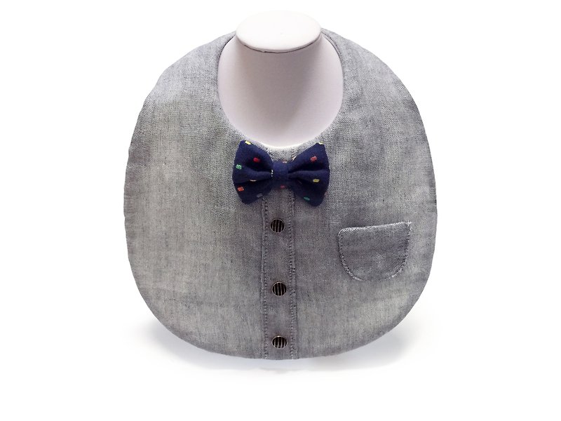 灰襯衫紳士領結造型圍兜 - 圍兜/口水巾 - 棉．麻 灰色