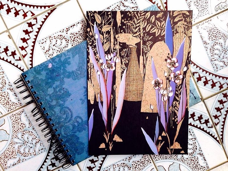 紫色 山石 盆栽 原稿畫作 日本浮世繪風格 花草  獨特手繪插畫 - 掛牆畫/海報 - 紙 咖啡色