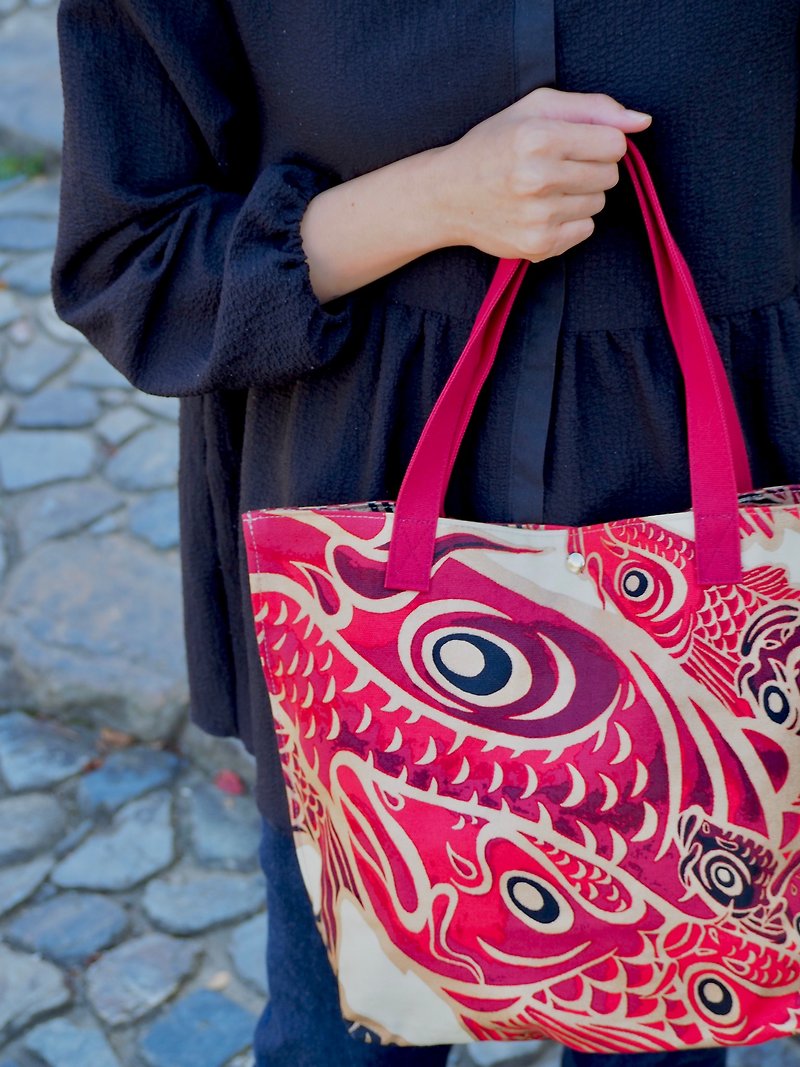 Fabric Tote - Red Carp - Handbags & Totes - Cotton & Hemp Red