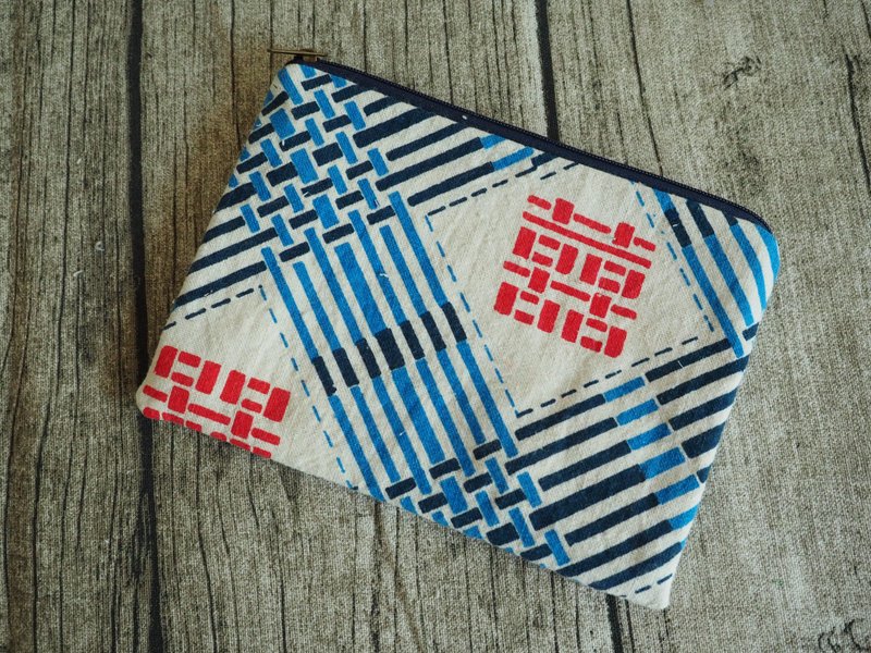 Zipper pouch, wallet, pencil case - กระเป๋าสตางค์ - ผ้าฝ้าย/ผ้าลินิน สีน้ำเงิน