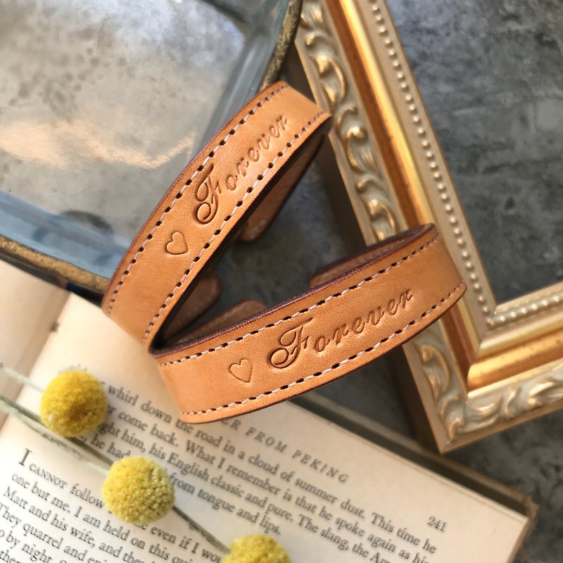【Customized Gift】Pure-Couple Bracelet-Genuine Leather Bracelet Free Lettering Father's Day Gift Box - สร้อยข้อมือ - หนังแท้ สีส้ม