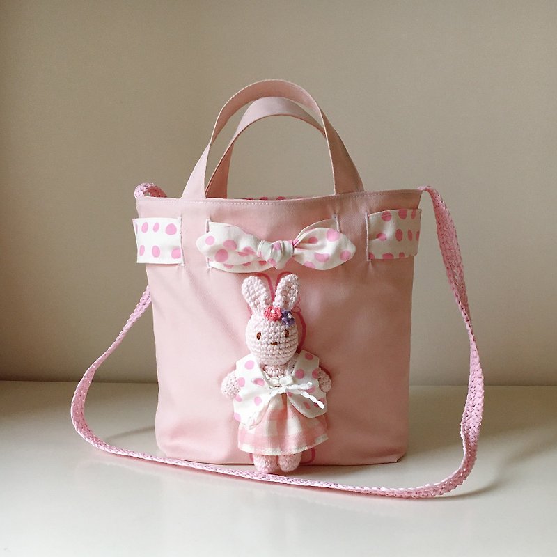 Flower viewing bunny backpack / can be used on both sides / can be picked up and back / customized name - Backpacks & Bags - Cotton & Hemp Pink