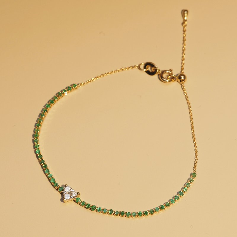 18K金鑽石心形祖母綠手鏈 18K Gold Diamond Heart Emerald Band - 手鍊/手鐲 - 貴金屬 