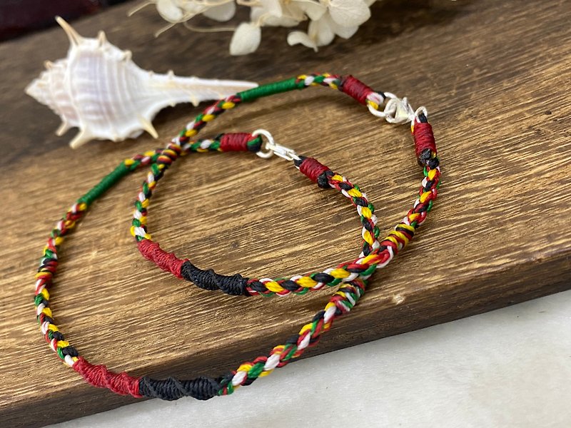 Five color thread kumihimo bracelet with five elements to ward off evil and bring good luck and safety - สร้อยข้อมือ - เงินแท้ 