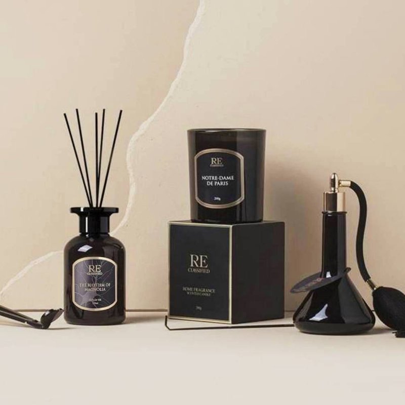 【旧友限定ギフトセット】クラシックインドアディフューザー＋香り付きキャンドル | 2点セット - アロマ・線香 - ガラス ブラック