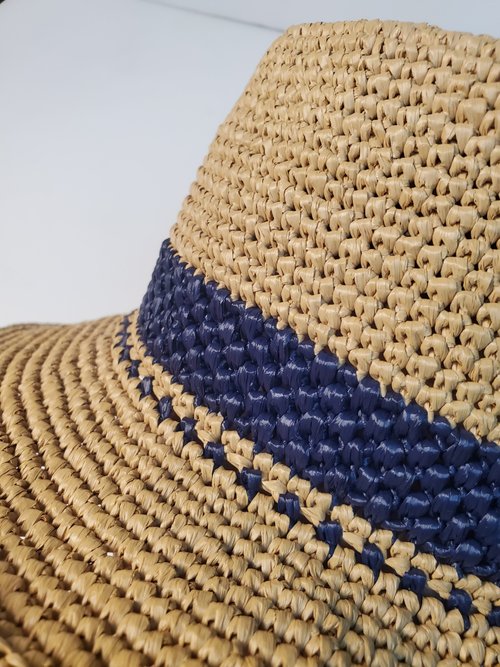 ハンドメイド　ベージュ 麦わらストローバケットハット① shopnikoniko 帽子 ハット バケットハット ストロー 深め