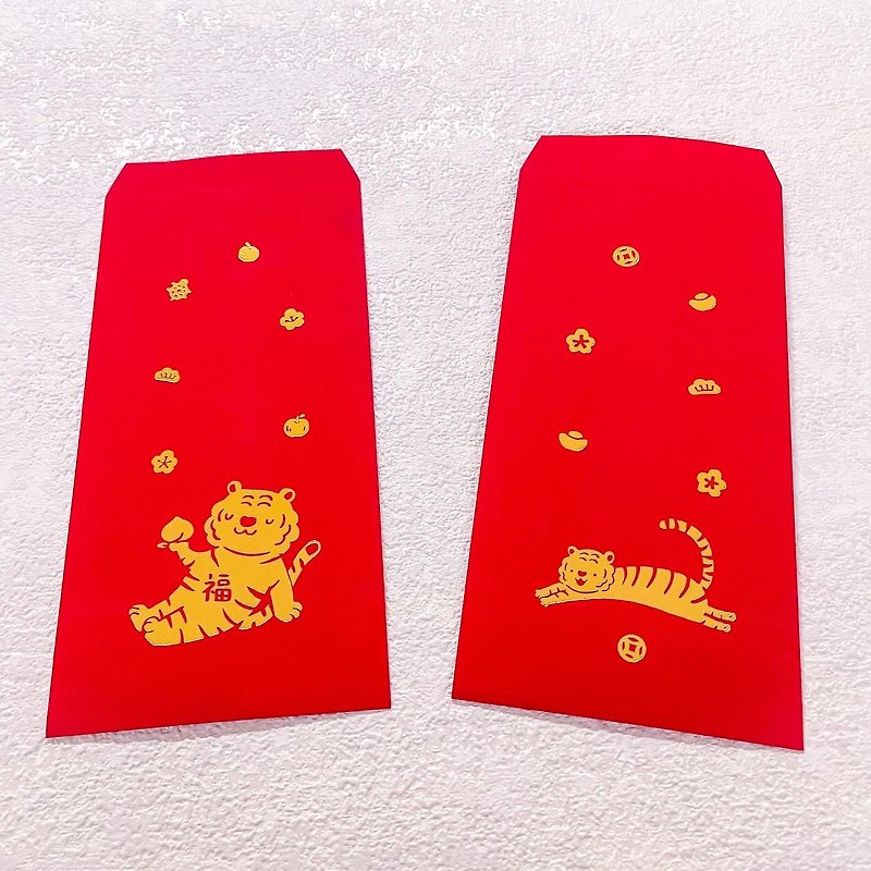 The Year of the Tiger Wealth and Treasure—Bronzing Ang Pow Bags in 2 Styles, 3 in Each - Chinese New Year - Paper Red