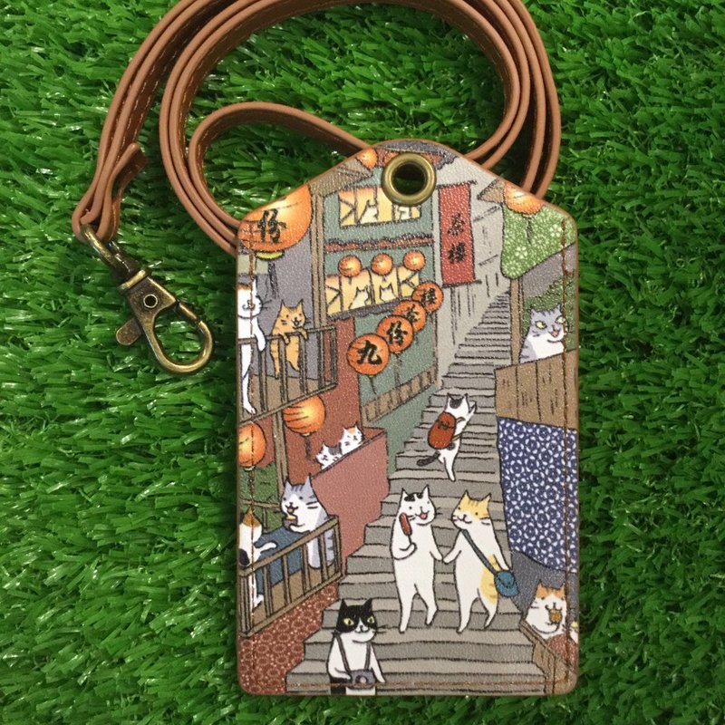 3猫屋〜九份マウンテンシティチケットホルダー（イラストレーター：ミスキャット）（新） - 定期入れ・パスケース - 合皮 