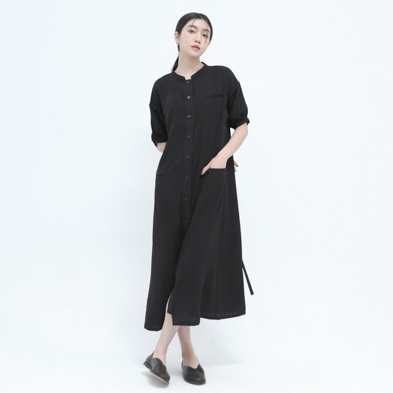 [Classic original] Xilu_Xilu lantern sleeve dress_CLD022_black - One Piece Dresses - Polyester Multicolor