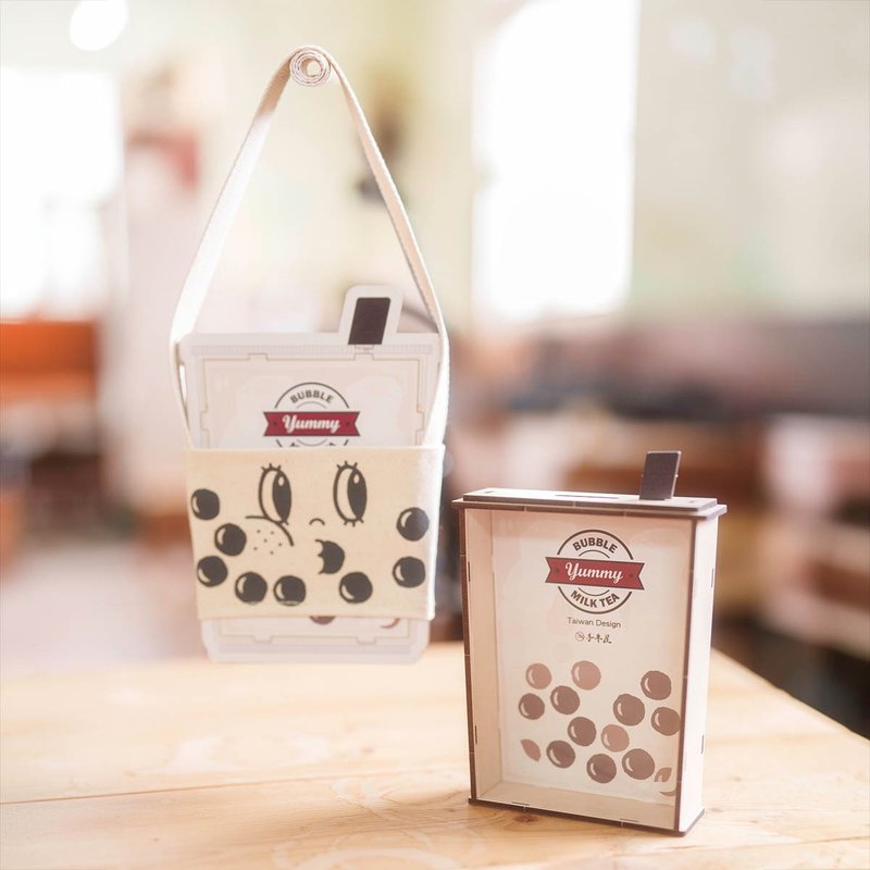 【DIY 手作】珍奶存錢筒+環保杯套組 DIY 置物盒 台灣 飲料提袋 - 木工/竹藝/紙雕 - 木頭 多色
