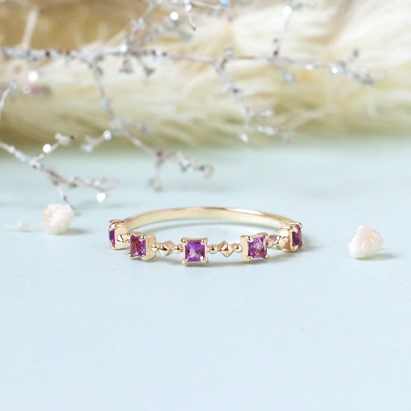 Visel Crystal Square Gemstone Ring-Amethyst - General Rings - Precious Metals Gold