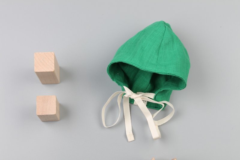 ボンビー。日本の純綿無地両面ダブルガーゼ。手作りの小さな帽子。赤ちゃん6〜12ヶ月 - スタイ - コットン・麻 グリーン
