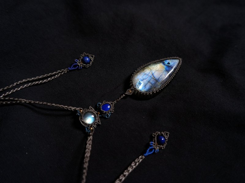 | MC | original design woven natural Stone lapis lazuli necklace - สร้อยคอ - เครื่องประดับพลอย 