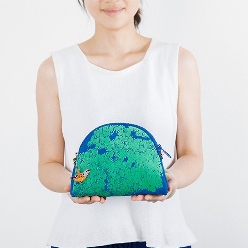 Mushroom MOGU / canvas shoulder bag / cobalt blue / moss - กระเป๋าแมสเซนเจอร์ - ผ้าฝ้าย/ผ้าลินิน สีน้ำเงิน