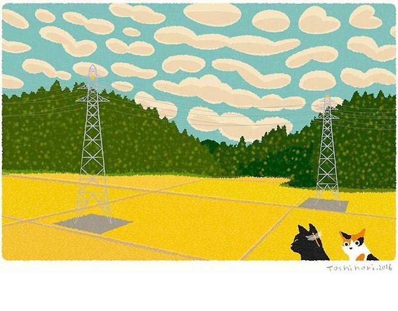 たびねこイラストプリント（A3サイズ）｜09.うろこ雲｜アートポスター - 海報/掛畫/掛布 - 紙 黃色