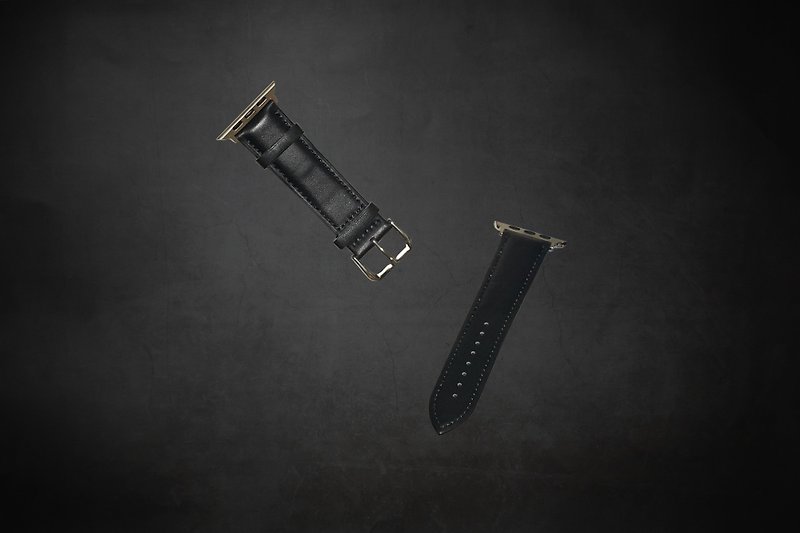 [Revised and Cleared SALE] Apple watch strap (free buckle laser engraving) - สายนาฬิกา - หนังแท้ สีดำ