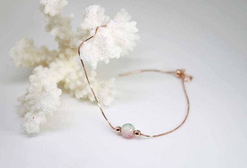 [Silver Series] All-match Jade Bead Bracelet- Rose Gold - สร้อยข้อมือ - เงินแท้ หลากหลายสี