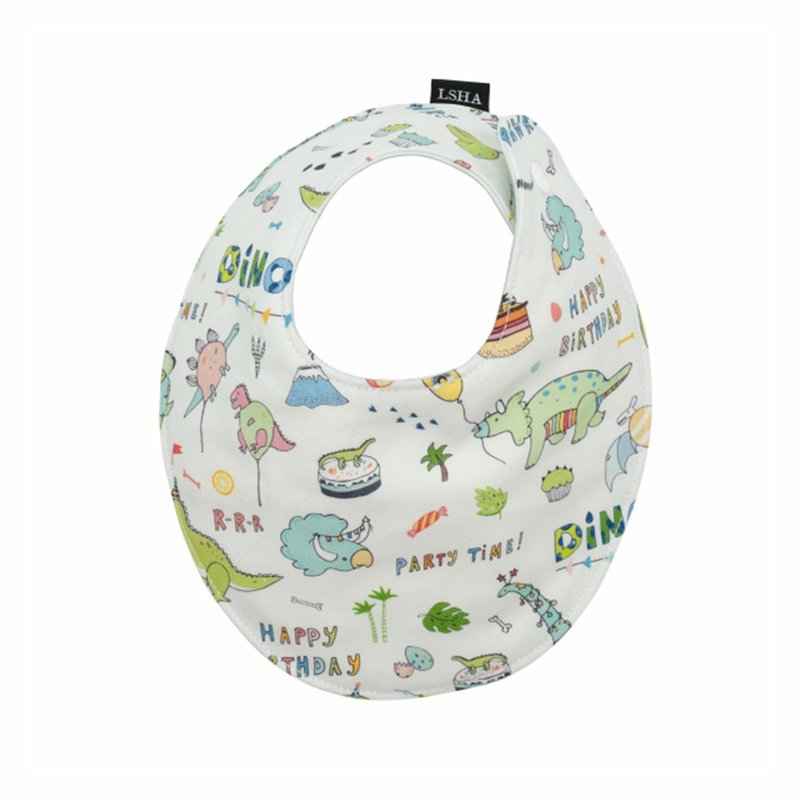 LSHA-Baby Yarn Bib (Celebration Dinosaur) - ผ้ากันเปื้อน - ผ้าฝ้าย/ผ้าลินิน ขาว