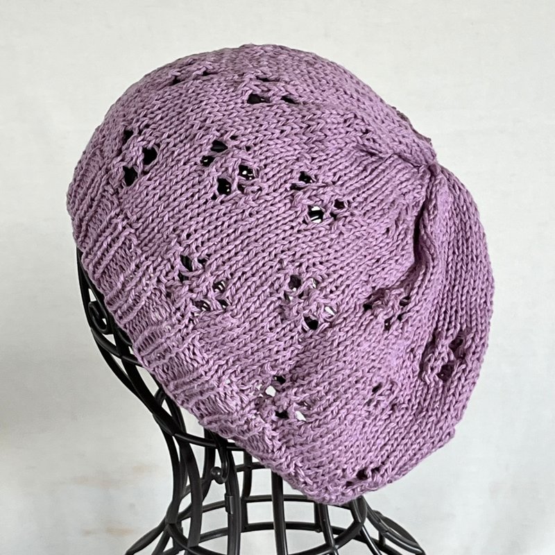 Cotton Beanie Knit Hat　-mauve - หมวก - ผ้าฝ้าย/ผ้าลินิน สีม่วง