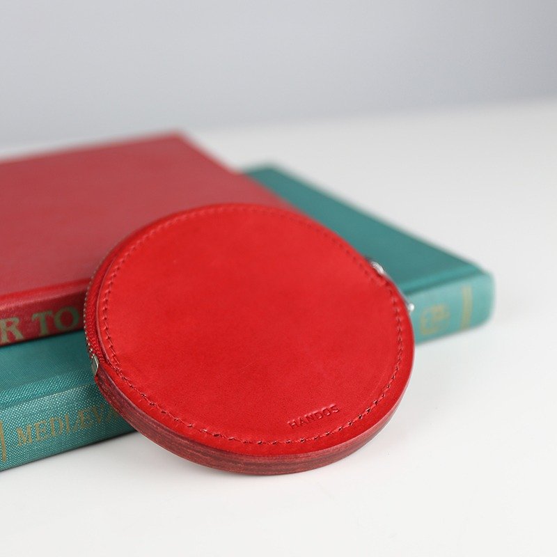[HANDOS] Vintage Rustic Round Coin Purse - Zhenghong (last piece) - Coin Purses - Genuine Leather Red
