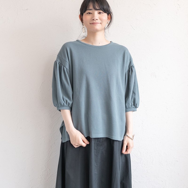 Moriori audition-Japanese lantern sleeve cotton top (fog blue last one) - เสื้อผู้หญิง - ผ้าฝ้าย/ผ้าลินิน ขาว