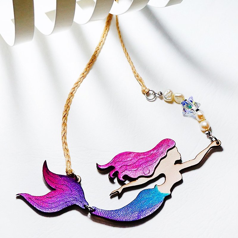 | Leather Jewelry | Ocean dreaming | Mermaid necklace | - สร้อยติดคอ - หนังแท้ สีน้ำเงิน