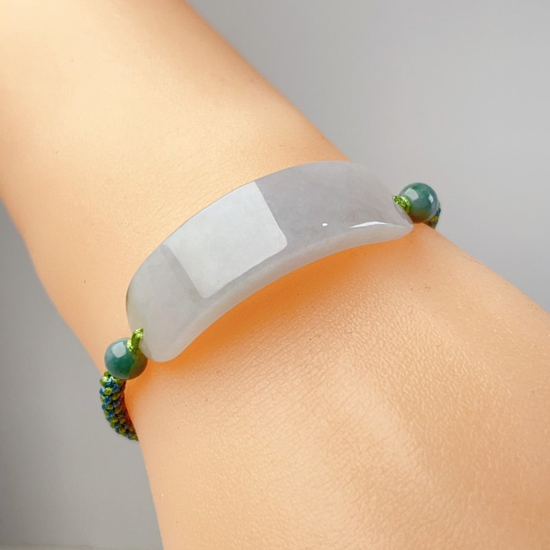 [May Nothing Happen] Bingnuo Jadeite Wushi Brand Braided Bracelet | Natural Burmese Jade A-grade - Bracelets - Jade White