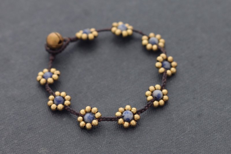 Sodalite Stone Bracelets Daisy Braided Woven Cute Folk - Bracelets - Stone Blue