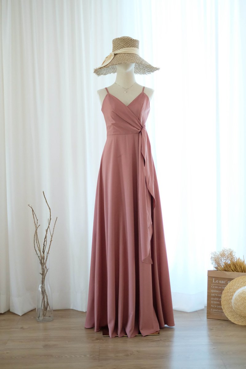 English rose pink bridesmaid dress maxi party cocktail wedding evening gown - One Piece Dresses - Polyester Pink