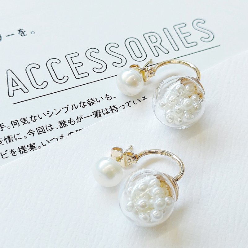 1KM Cute Bubble Glass Bubble Ball Pearl Two-Wear Earrings-4 Colors - ต่างหู - ไข่มุก ขาว