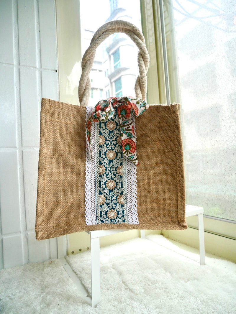 [New] Indian embroidered linen bag - 手提包/手提袋 - 棉．麻 橘色